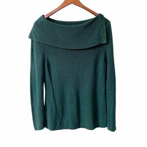 Chico's Green Knit Fold Over Neck Long Sleeve Sweater Size 1